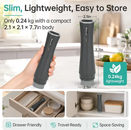 Vista 5 de Sellador al vacío para alimentos con 10 bolsas reutilizables, color gris