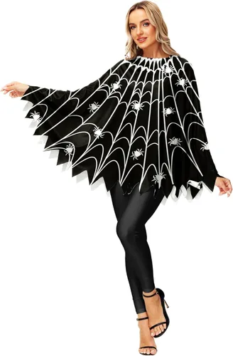 Vista 3 de Disfraz de calabaza de Halloween, capa de poncho de esqueleto de telaraña
