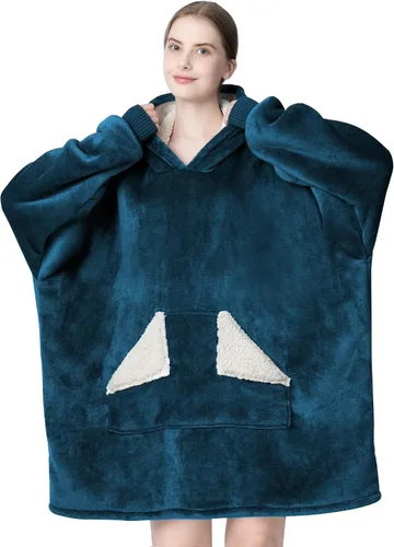 Vista 14 de Touchat - Manta con capucha portátil, sudadera con capucha de forro polar sherpa de gran tamaño con bolsillo gigante y mangas para adulto, regalo