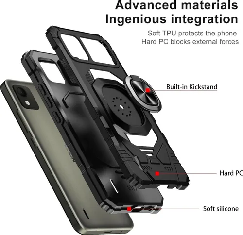 Vista 5 de TJS Funda compatible con Nokia C110 N156DL, anillo de metal, soporte magnético, soporte resistente, protección contra caídas, funda para teléfono