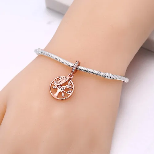Vista 5 de SOUKISS Abalorio de plata de ley 925 con diseño de árbol de la vida familiar para pulsera europea
