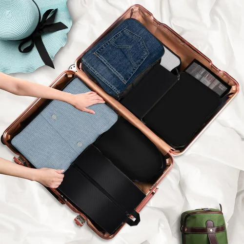 Vista 6 de Juego de 8 cubos de equipaje para artículos esenciales de viaje, organizadores para maleta y equipaje en 4 tamaños, organizador de equipaje
