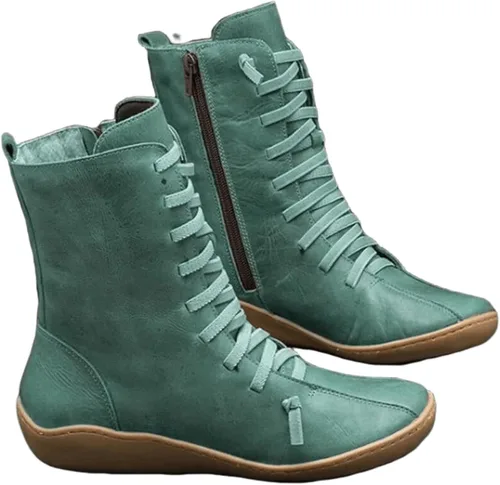 Vista 18 de Ladmiple Botas de tobillo para mujer, sin tacón, casual, con cremallera lateral, botas cortas vaqueras occidentales, zapatos para caminar