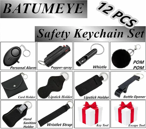 Vista 4 de BATUMEYE Juego de llaveros para mujer con alarma, tarjetero, botella de viaje, accesorios para llavero