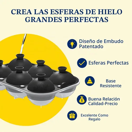 Vista 7 de Samuelworld - Gran molde para bolas de hielo con tapa, bolas de hielo de 6 x 2,5 pulgadas - Sin BPA, bandeja de hielo redonda de silicona fácil