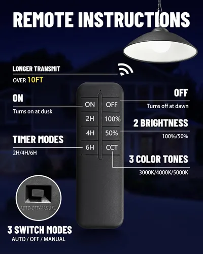 Vista 6 de Luces colgantes solares con control remoto, 3 colores, 2 modos de brillo, temporizador, lámpara de techo colgante para exteriores de 20 cm