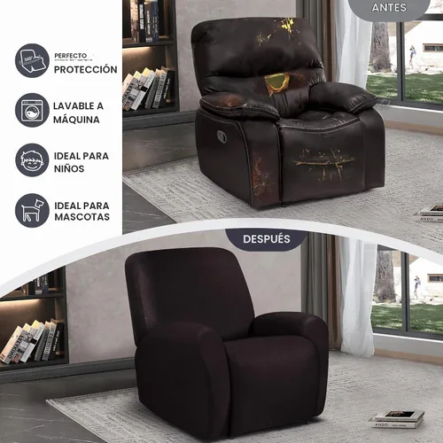Vista 5 de ANARACHON Fundas para sillas reclinables con aspecto de cuero, funda elástica de 4 piezas, funda suave para silla reclinable, protector de muebles