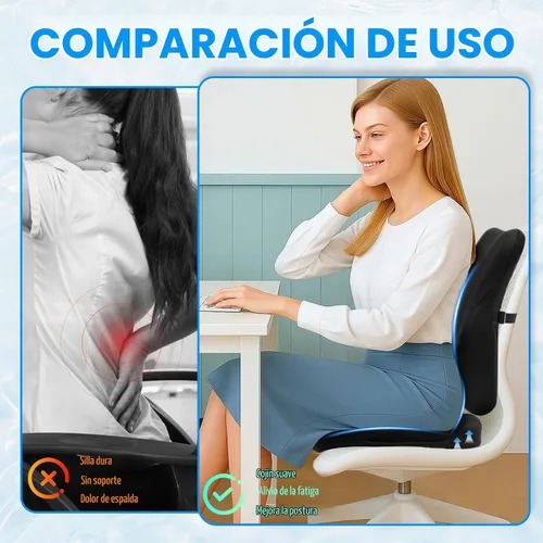 Vista 4 de Juego de cojín de asiento de espuma viscoelástica y almohada de apoyo lumbar de terciopelo suave, cojines de silla de computadora cómodos
