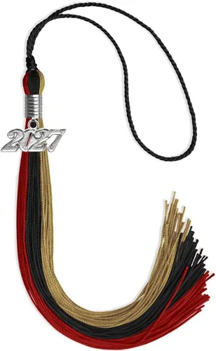 Vista 58 de Endea Graduation Borla de triple color con gota de fecha plateada (negro/dorado/granate, 2020)
