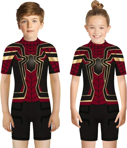 Vista 7 de Plustrong Trajes de baño de una pieza con estampado 3D para niños y niñas, camisas de protección de manga corta para niños y niñas, 5 a 12 años
