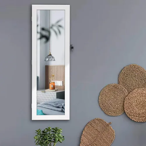 Vista 7 de VUMALL Armario de joyería con espejo 2 en 1 con cerradura con espejo de cuerpo completo, 2 cajones, almacenamiento de maquillaje montado en la pared
