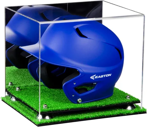 Vista 144 de Better Display Cases Vitrina acrílica para casco de bateo de béisbol con espejo, elevadores rosados, montaje en pared y base de espejo (V22/A012)