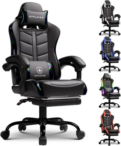 Vista 12 de GTPLAYER - Silla de juegos con reposapiés, silla de juegos de computadora para adultos, silla de jugadores de altura ajustable con reclinación