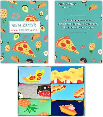 Vista 2 de Dsia Zamur Calcetines para niños y niñas, paquete de 4 a 6 unidades + caja de regalo, novedosos calcetines de pantorrilla coloridos para niños de 2