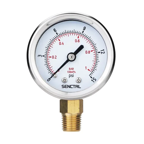 Vista 14 de SENCTRL - Medidor de presión de vacío de 30inHg, esfera de 2", NPT de 1/8, montaje inferior, estuche de acero inoxidable, resistente al agua