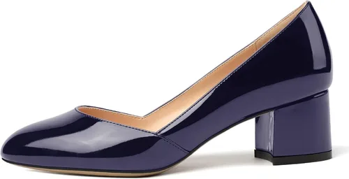 Vista 2 de MODENCOCO Zapatos de tacón bajo grueso para mujer, con puntera redonda, de 2 pulgadas