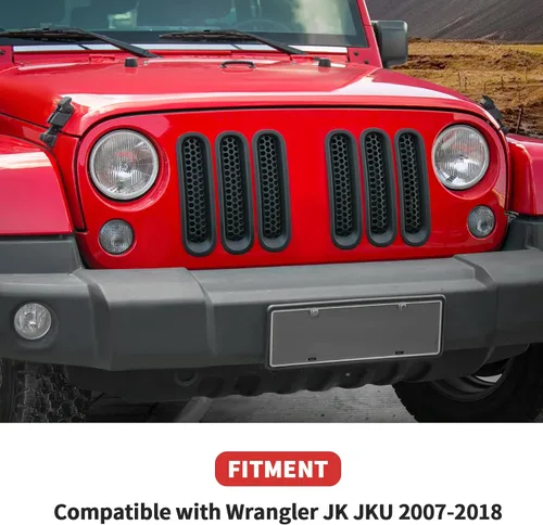 Vista 6 de Rejilla de malla con clip para Jeep Wrangler JK JKU 2007-2018 (negro mate)
