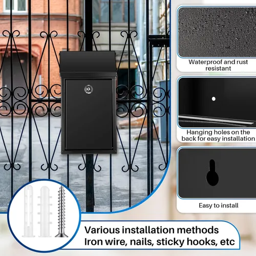 Vista 3 de Yaocom Caja de donación de metal para colección, caja de sugerencias segura con ranura y cerradura, impermeable, para montaje en pared, contenedor