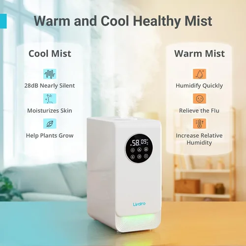 Vista 2 de Livatro - Humidificador inteligente de 6L para habitación grande, niebla cálida y fría con diseño de llenado superior, control por Alexa