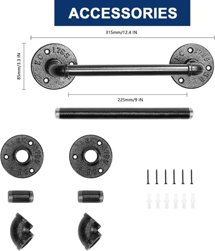 Vista 2 de NearMoon Toallero industrial de tubería, accesorio de toallero de baño resistente, montaje en la pared, soporte para toallas de baño de hierro