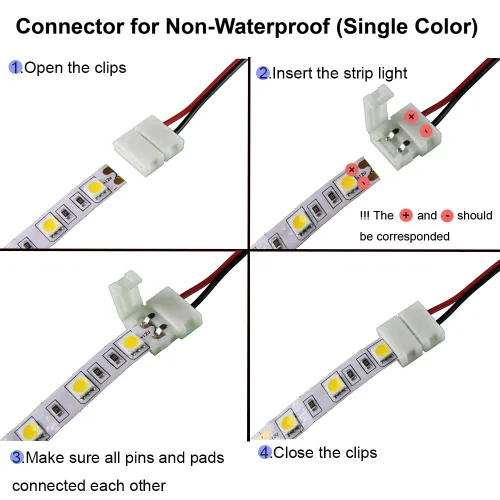 Vista 8 de Kit de Conectores para Tira LED de 2 Pines de 8mm FSJEE Incluye Conector de Esquina en Ángulo Recto de 2 Pines, Forma de T y Conector Sin Espacios