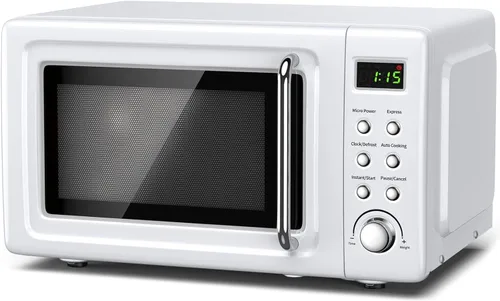 Vista 11 de SIMOE Horno microondas retro crema, 0.7 pies cúbicos microondas compacto de encimera, microondas pequeño de 700 W con pantalla LED, bloqueo