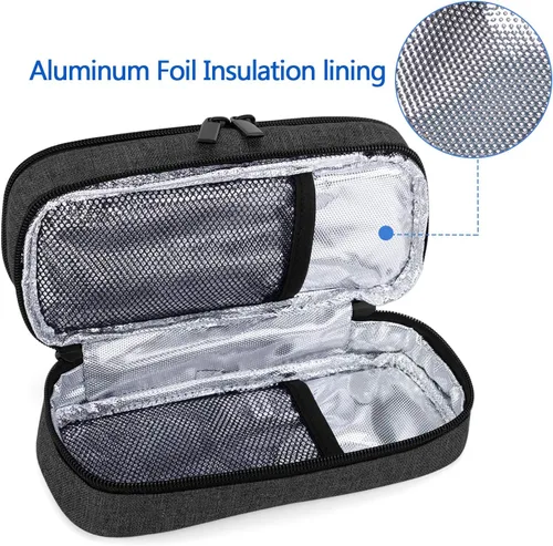 Vista 4 de Yarwo Estuche de viaje enfriador de insulina, funda de viaje para diabéticos de doble capa con 2 paquetes de hielo, organizador de suministros
