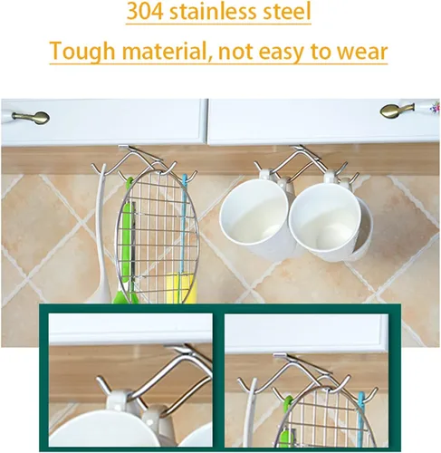 Vista 2 de 2 ganchos de cocina de acero inoxidable 304, ganchos debajo del estante para tazas, organizador de tazas para gabinete, adecuado