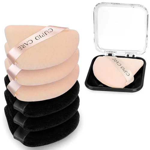 Vista 12 de 6 Piezas Borlas de Polvo Triangulares con 2 Estuches de Viaje, Borlas de Polvo Fijador para Polvo Facial y Base de Maquillaje, Borla de Maquillaje