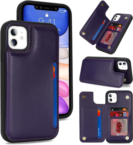 Vista 10 de iCoverCase Compatible con iPhone 11 Funda con Portador de Tarjetas, Funda de Teléfono Tipo Billetera para Mujeres Hombres Bloqueo RFID Funda Beige