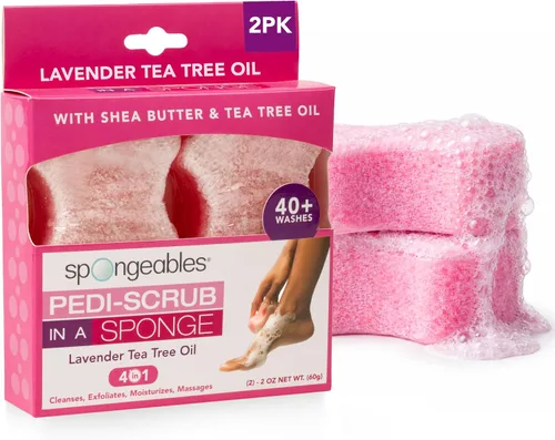 Vista 34 de Spongeables Pedi Scrub Foot Exfoliating 20+ Wash Sponge, aceite de argán, 2