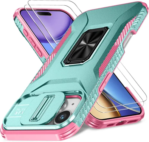 Vista 48 de Funda HakkTaoo para iPhone 13/iPhone 14 de 6.1 Pulgadas con Funda Deslizante para Cámara + Protector de Pantalla (2 Paquetes), Funda Protectora a