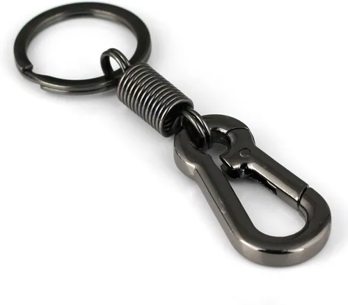Vista 3 de Maycom Llavero simple de estilo retro resistente con forma de mosquetón, anillo para llaves, llavero, portallaves, S, Negro
