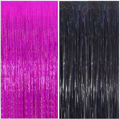 Vista 5 de MORANTI Cortinas de flecos de papel de oropel metálico iridiscente negro brillante de 3.28 pies x 6.56 pies para decoración de fiestas, fotos, telón
