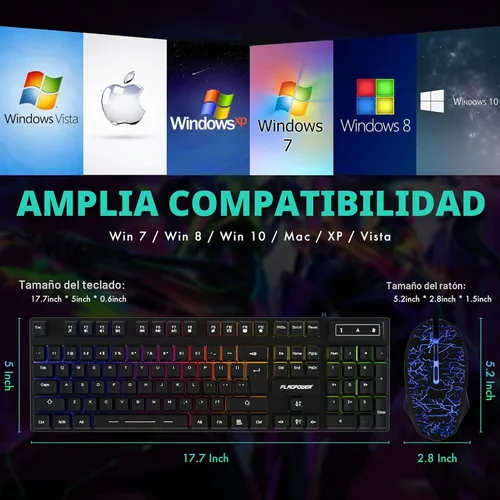 Vista 8 de Combo de teclado y mouse para juegos RGB, teclado mecánico con retroiluminación ajustable de 4 colores y mouse con retroiluminación de 4800DPI