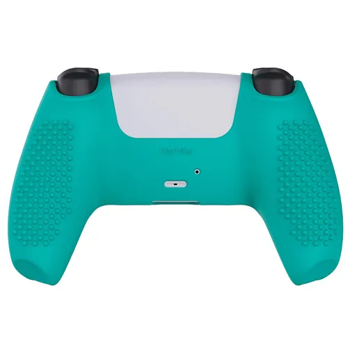 Vista 9 de eXtremeRate PlayVital Aqua Green 3D Studded Edition Anti-Slip Silicone Cover Skin for ps5 Controller, Soft Rubber Case for PS5 Wireless Controller