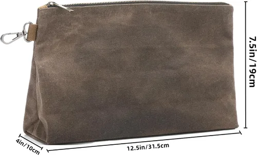 Vista 2 de Bolsa de herramientas de lona encerada, bolsa de herramientas resistente con cremallera suave y bolsa multiusos con mosquetón