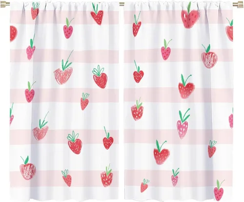 Vista 16 de Cortinas bohemias con diseño de fresas, bonitas cortinas bohemias con bolsillo para barra de fruta, tratamiento de ventana para cocina, sala