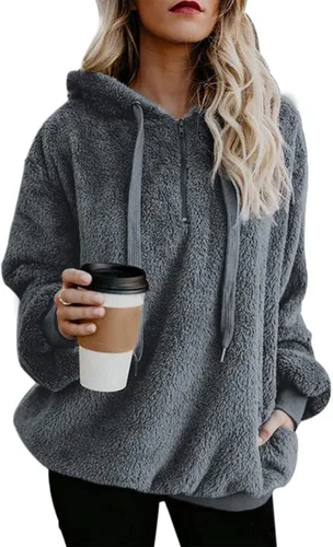Vista 57 de Century Star Sudadera deportiva mullida de vellón con capucha para mujer de talla extragrande con bolsillos