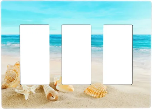Vista 10 de Cubierta para interruptor de luz, diseño de conchas marinas en la playa, placas de pared de 2 bandas, 1 paquete