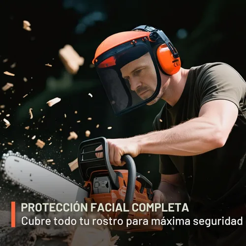 Vista 5 de Escudo facial de seguridad con combinación de protección auditiva, viene con malla y visera transparente para moler carpintería