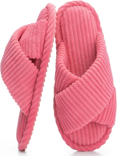 Vista 8 de GOEWY - Pantuflas para mujer con espuma viscoelástica para el hogar, con entretejido de pana, tiras cruzadas, con punta abierta, sandalias cómodas