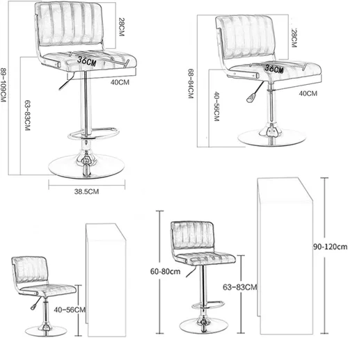 Vista 2 de Taburetes de bar giratorios de 360°, juego de 2 taburetes de barra de altura ajustable, sillas de barra de cuero sintético con respaldo, taburete