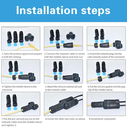 Vista 7 de ZUZONG IP68 Conector acoplador divisor RJ45 impermeable, conector Ethernet impermeable divisor de 1 entrada y 2 salidas IP68 conector de cable LAN