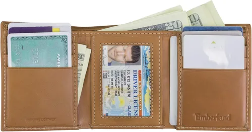 Vista 4 de Timberland - Cartera triple de cuero para hombre con ventana para tarjeta de identificación