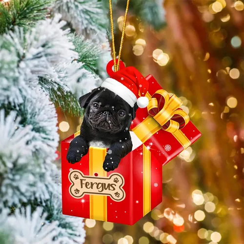Vista 40 de Adorno de Navidad personalizado de Akita Inu, nombre personalizado Akita Inu para árbol de Navidad, en caja de regalo roja