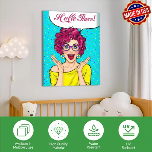 Vista 4 de BCB Print - Lienzo decorativo para pared con texto en inglés «Hello There» Impresión HD y marco de madera Decoración de pared moderna