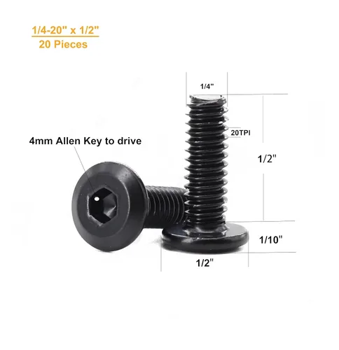 Vista 3 de 20pcs 1/4"-20 x 1/2" Remache negro avellanado Tornillos de conexión de acero inoxidable 304