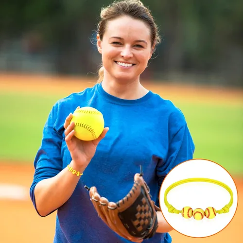 Vista 5 de 20 pulseras con dijes de sóftbol, regalos de fiesta de sóftbol, pulseras ajustables, pulseras inspiradoras de pelota deportiva para mujeres, fiesta