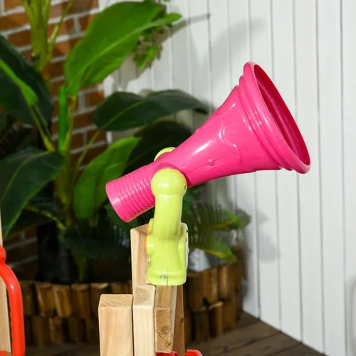 Vista 7 de Outsunny Juego de columpios para patio trasero, juego de madera para exteriores con asiento de columpio para bebé, tobogán para niños, fuerte, Rojo